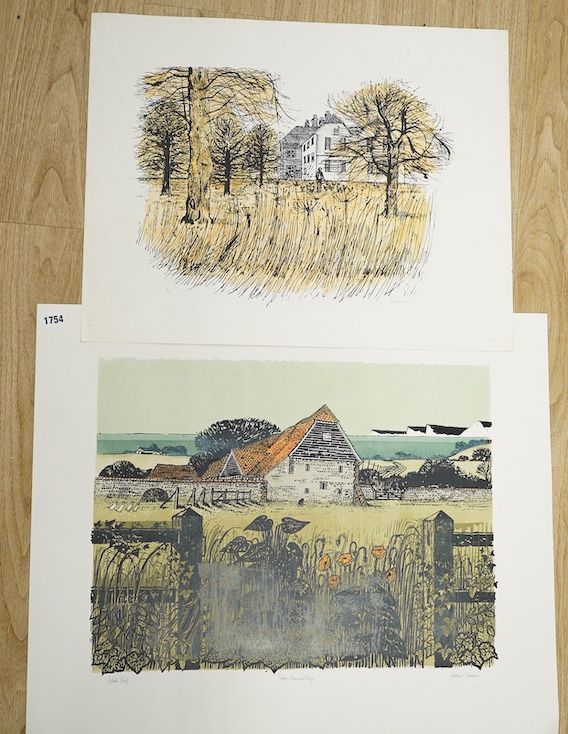 Robert Tavener (1920-2004), two artist proof prints, ‘Sussex barn and cliffs’ and ‘Winter Paddock’, each signed in pencil, largest 56 x 68cm, unframed